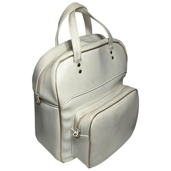 Wilson Vintage Retro White Leather Gold Trim Top Handle Tennis Golf Bag - Picture 1 of 13